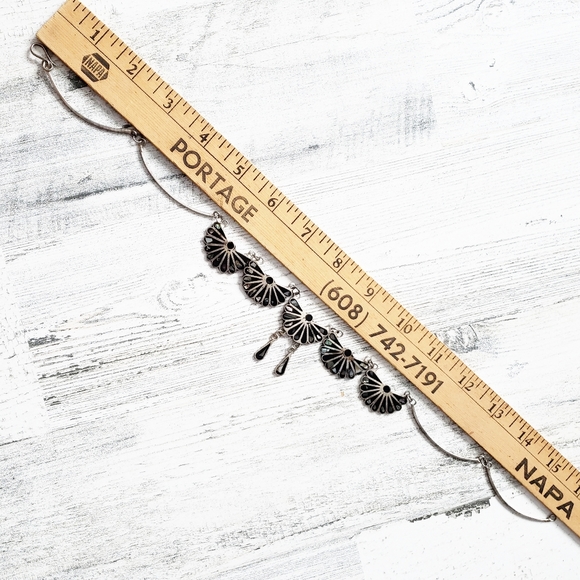 Mexico Sterling Black Onyx, MOP, Abalone Necklace. - Picture 7 of 16